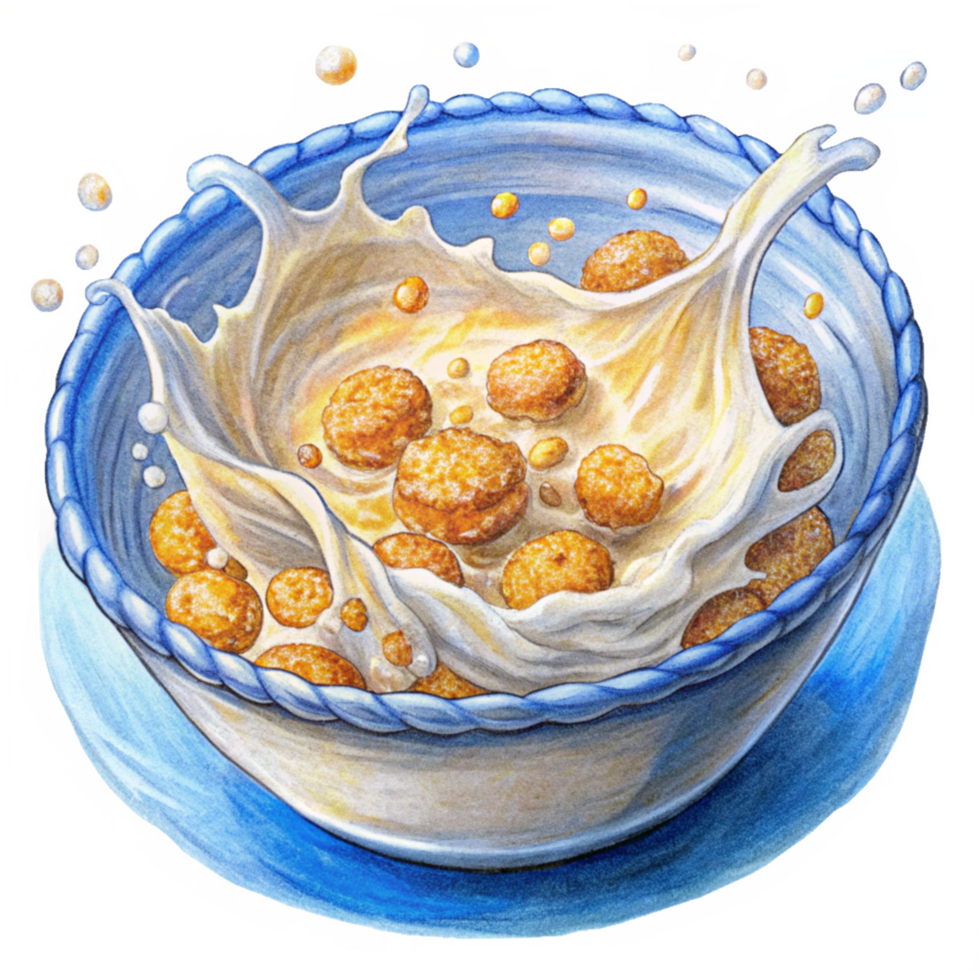 Close-Up of Cereal with Milk Splash png
