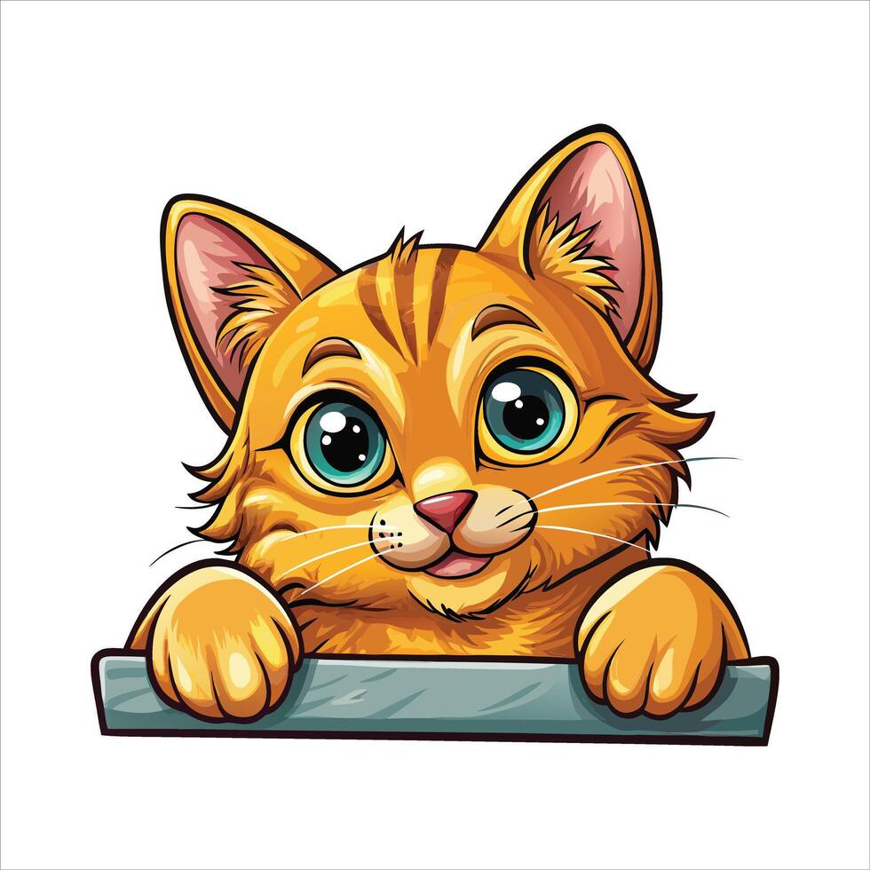 Adorable Somali Cat Peeking . vector