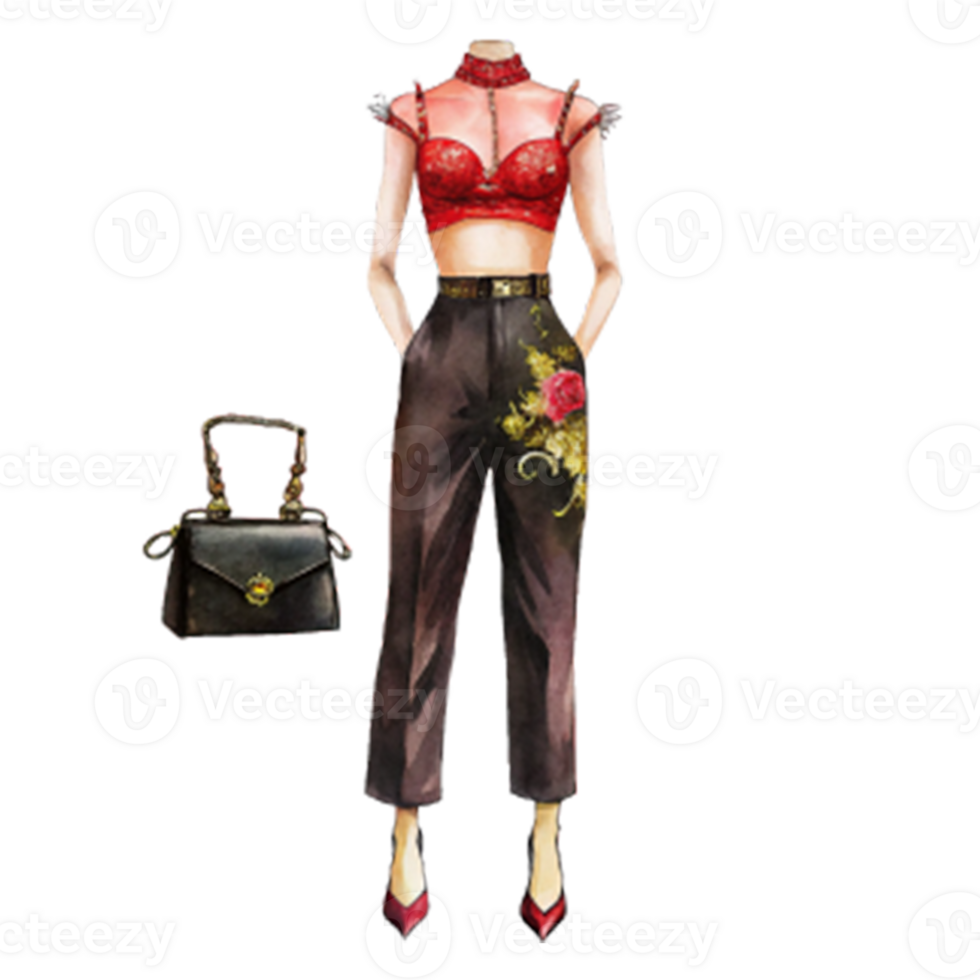 Chinese New Year a chic ensemble featuring a red crop top png