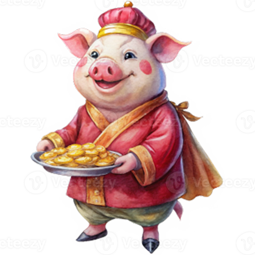 Chinese New Year a cheerful and plump pig wearing a red silk robe png
