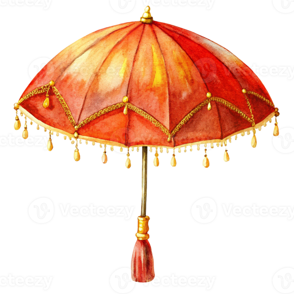 Chinese New Year a bold red umbrella with a shimmering golden trim png