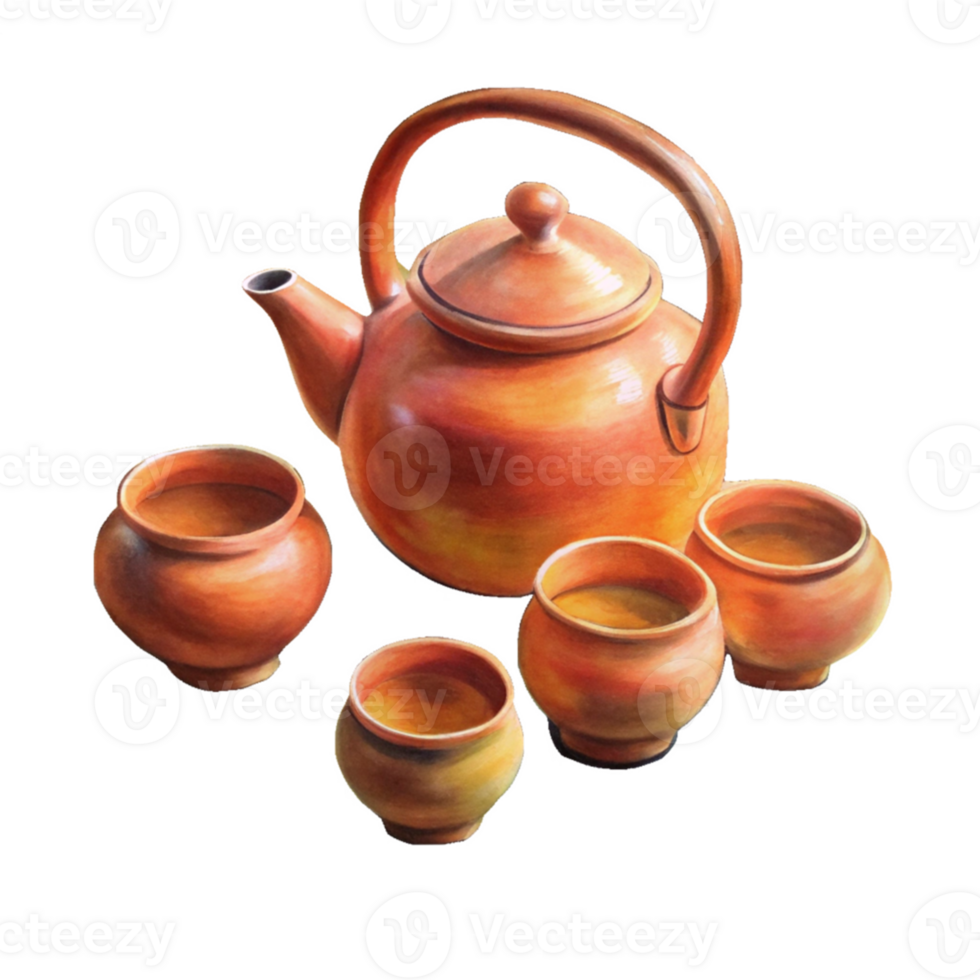Chinese New Year a classic yixing clay tea set in a warm terracott png