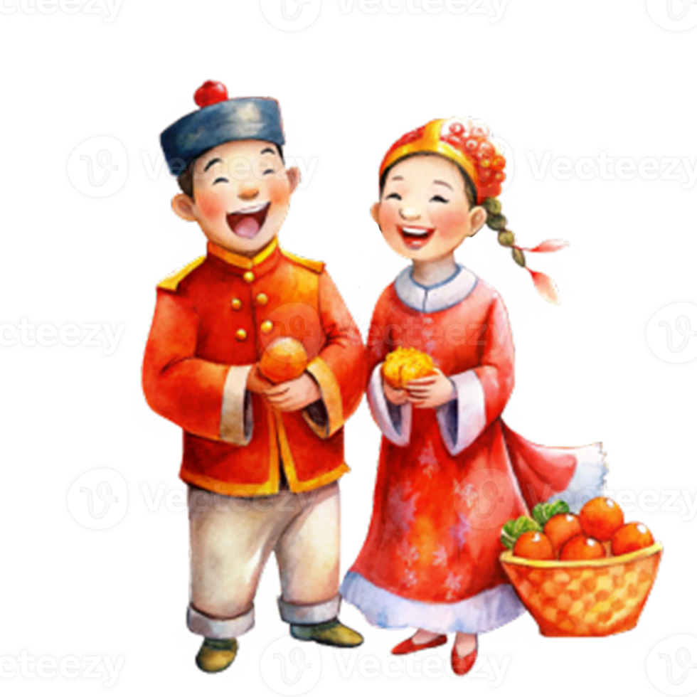 Chinese New Year a lighthearted scene of a chinese couple laughing png