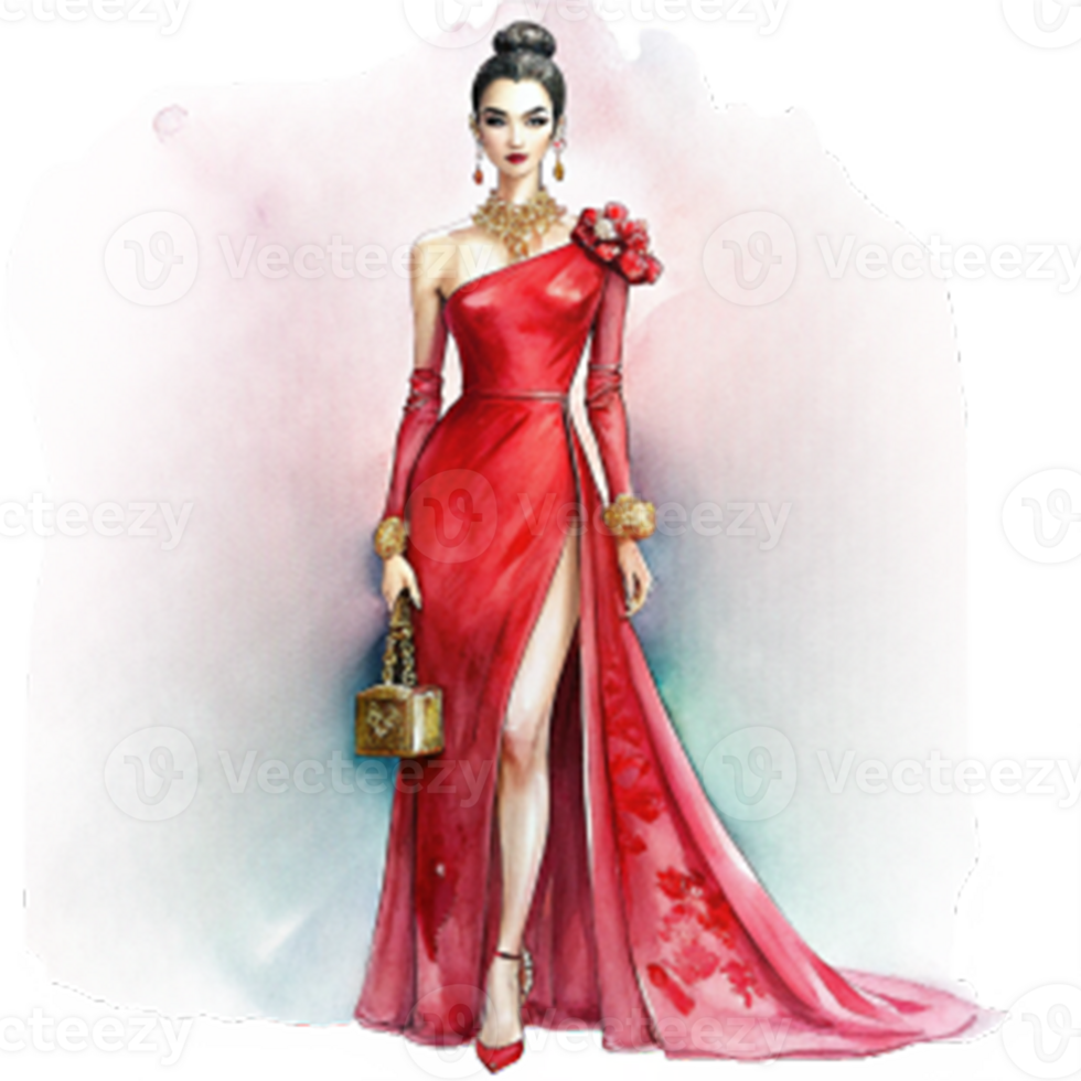 Chinese New Year a glamorous red evening gown png