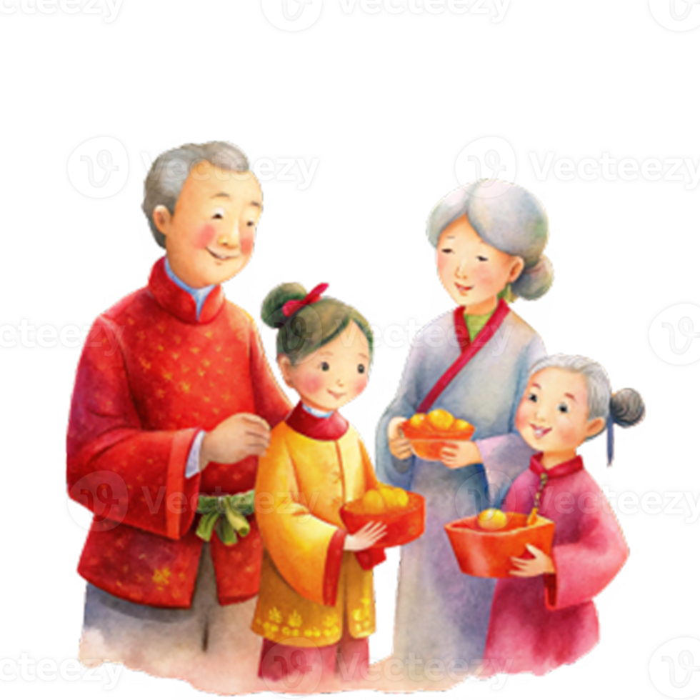 Chinese New Year a pair of elderly grandparents dressed in elegant png