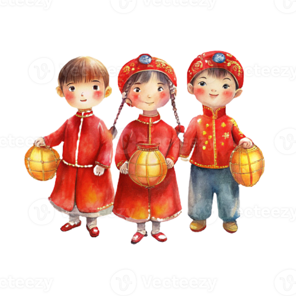 Chinese New Year a group of three children dressed in vibrant red png