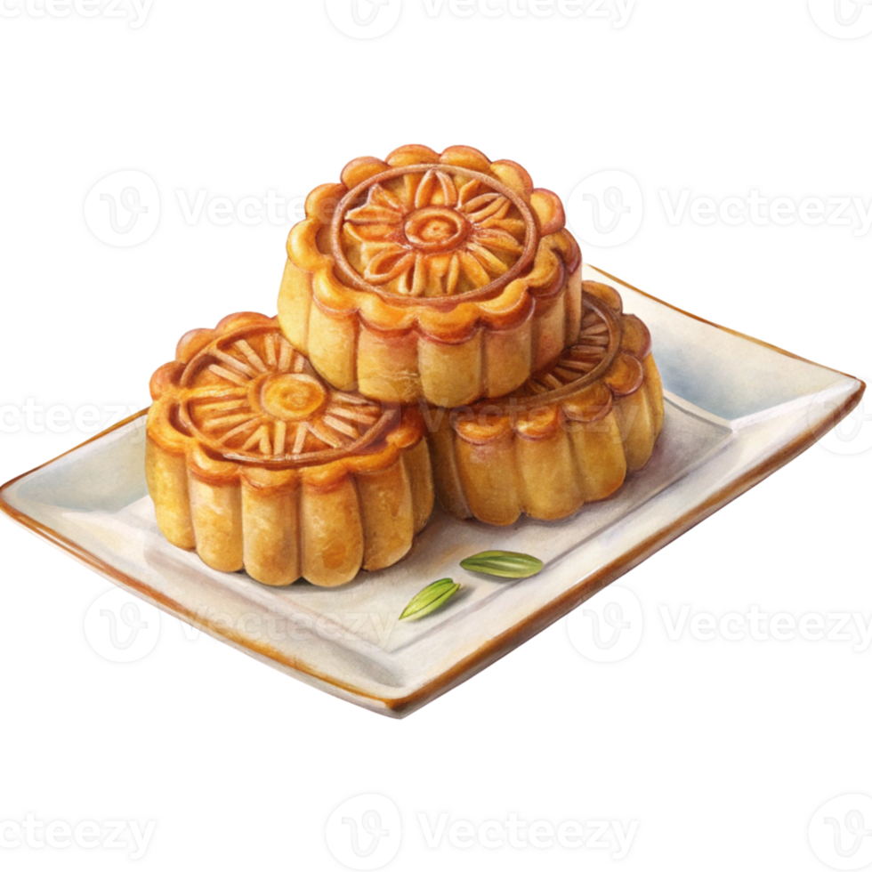 Chinese New Year a stack of golden brown mooncakes with intricate png