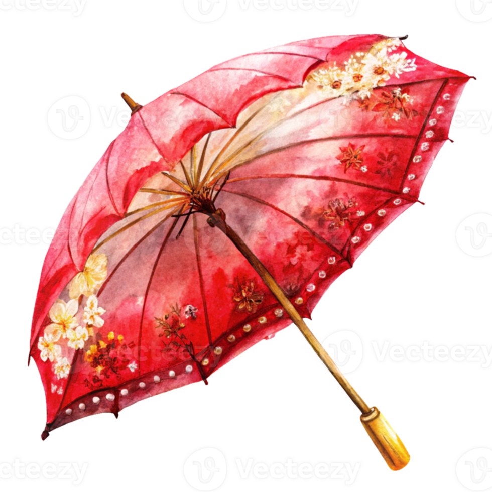 Chinese New Year a bold red umbrella with a shimmering golden trim png