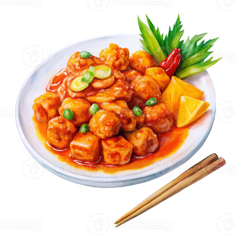 Chinese New Year a vibrant plate of sweet and sour chicken png