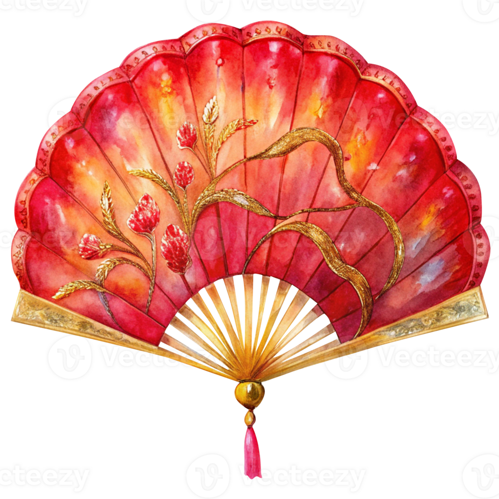 Chinese New Year a luxurious folding fan with a semi circular shape png