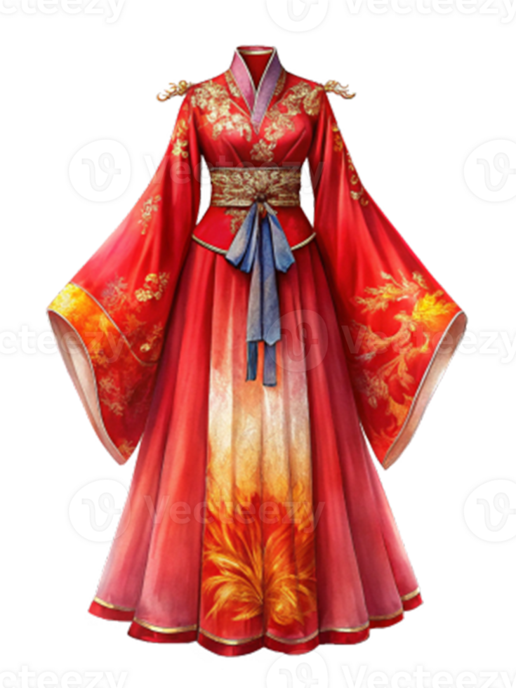 Chinese New Year a traditional chinese hanfu dress with a rich red png