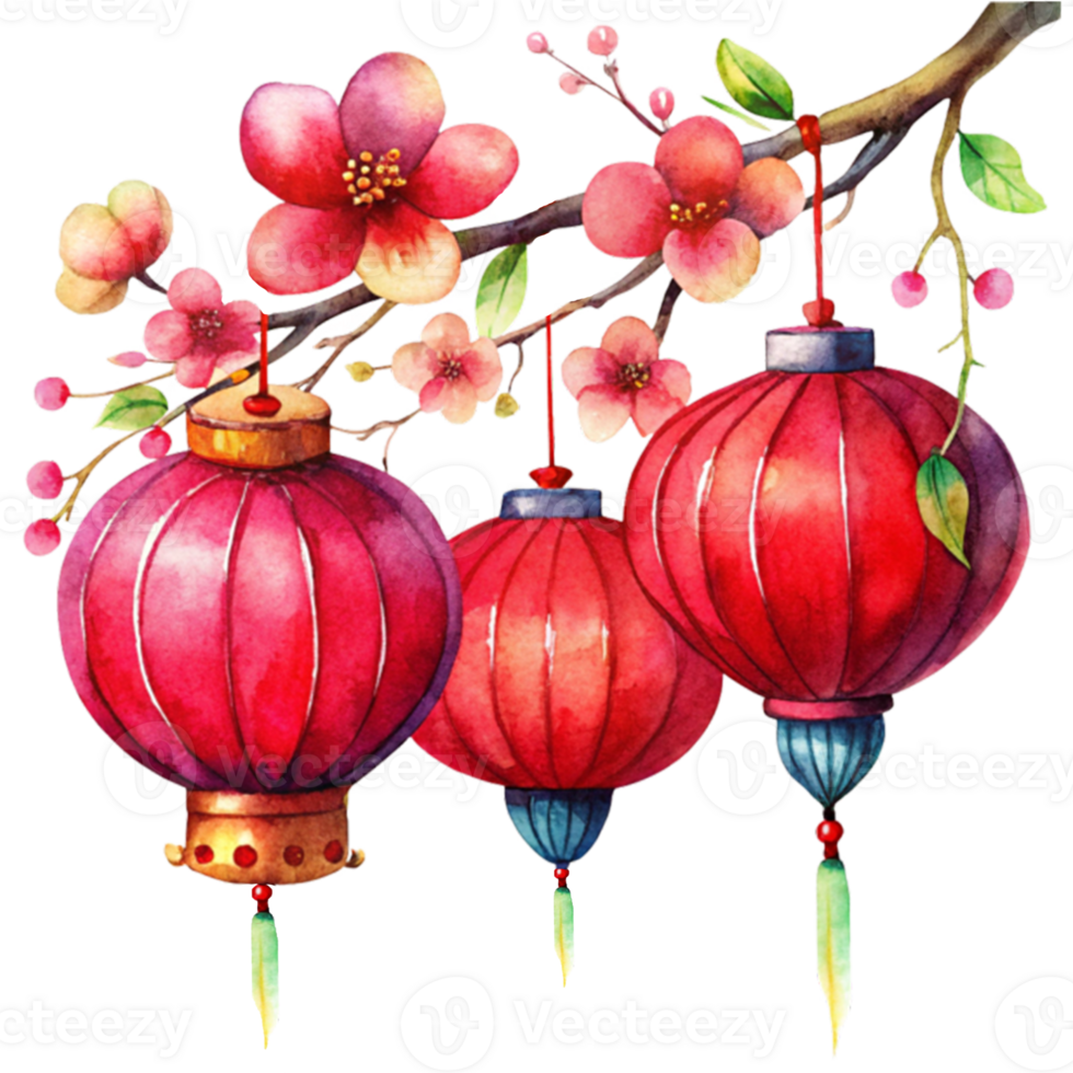 Chinese New Year a festive arrangement of three red chinese lanter png
