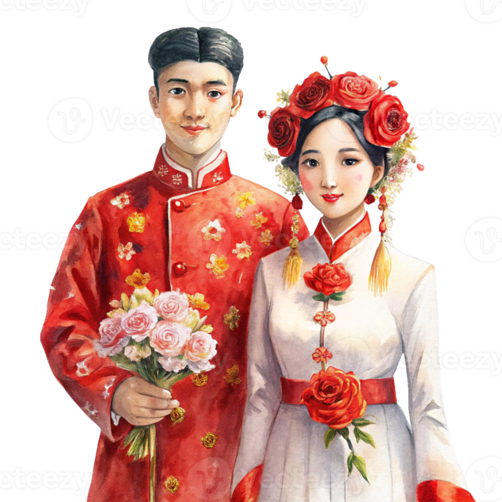 Chinese New Year a stunning chinese couple in traditional wedding png