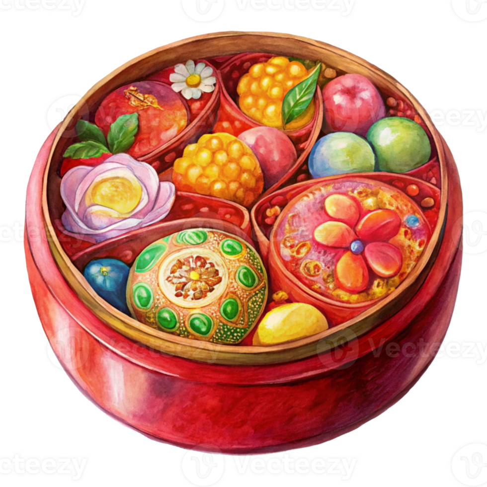 Chinese New Year a traditional round chinese new year candy box png