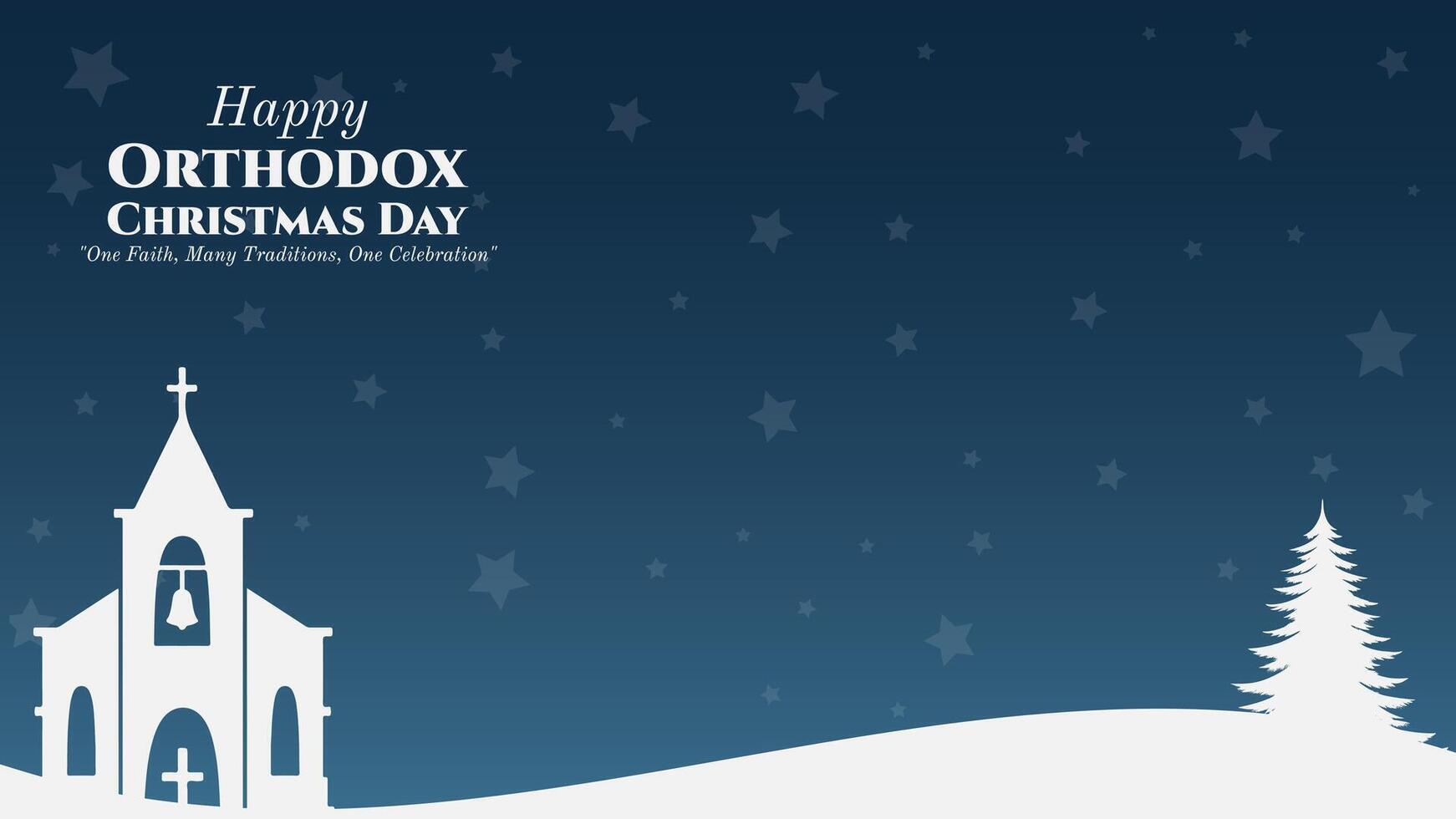 Orthodox Happy Christmas Graphic Illustration Background, with Blue Color, Copy Space Area, and Church Silhouette. Suitable to be placed on content with that theme. vector