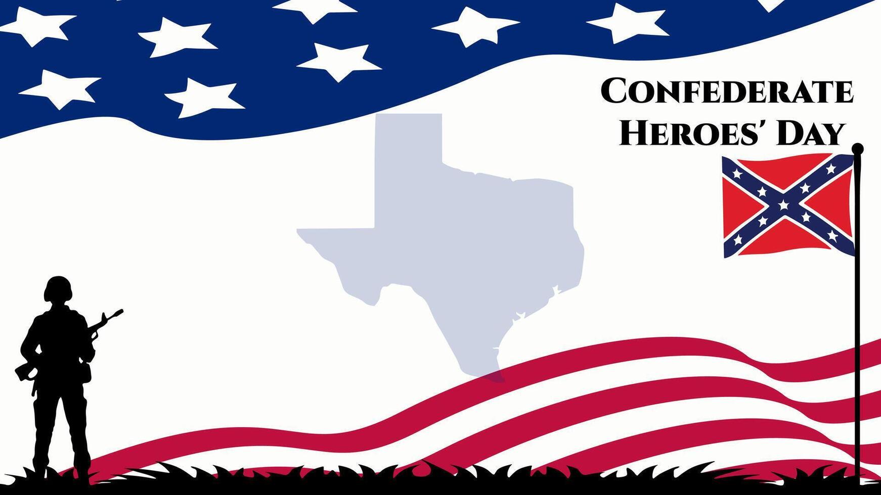 Background Graphic Illustration confederate heroes day celebration, with american flag themed hero silhouette, Copy Space Area. Suitable to be placed on content with that theme. vector