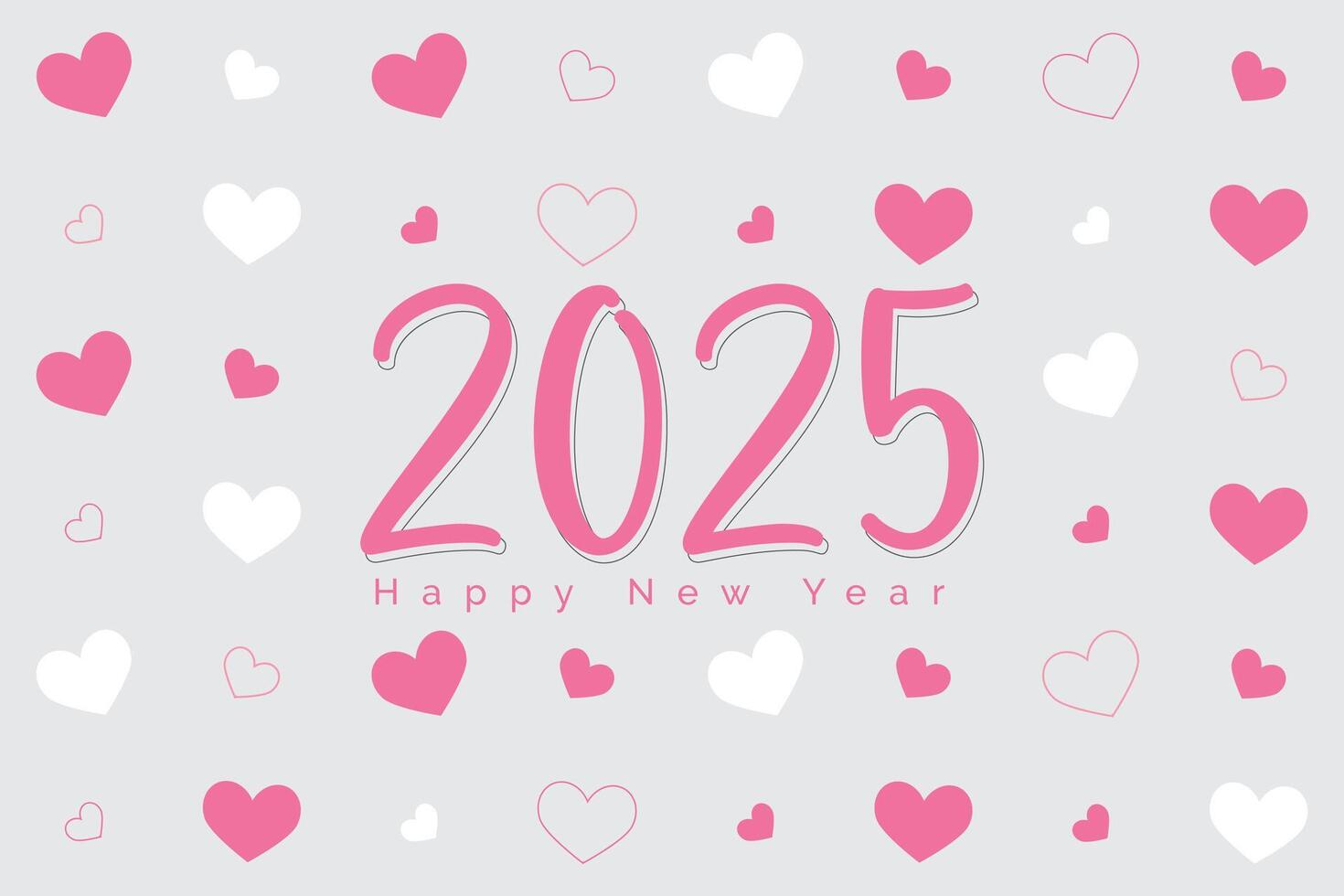 Happy New Year 2025 pink and white love heart pattern wallpaper for paper print vector