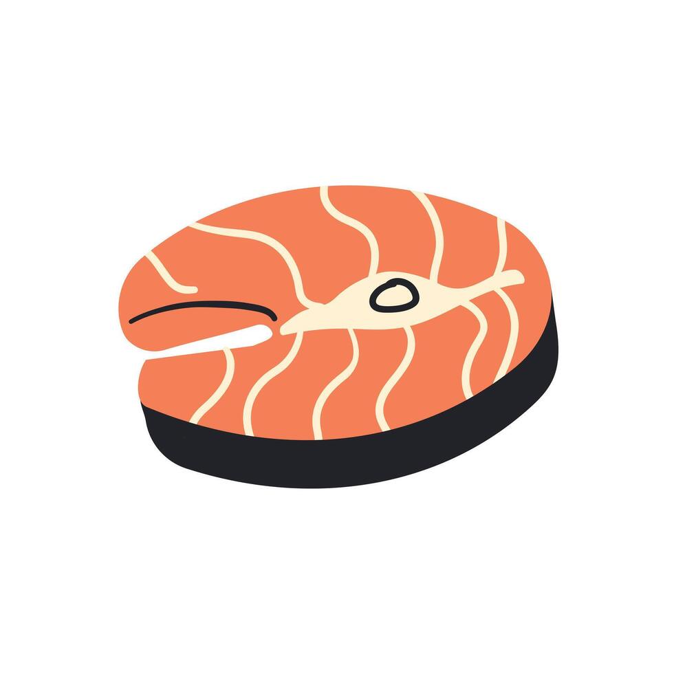 Foods for diet and healthy eating. Salmon stake . Isolated on a white background. Flat hand drawn illustration for web , social media or banner design . vector