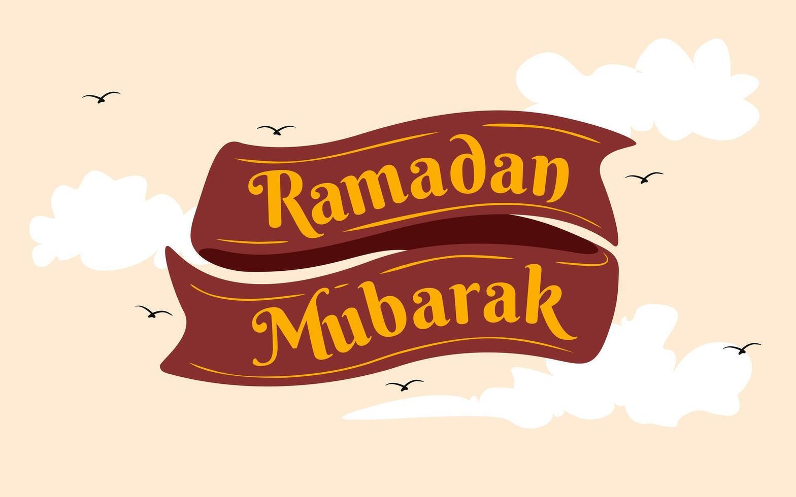 Flat Ramadan Celebration Greeting Cards Ribbon Text vector