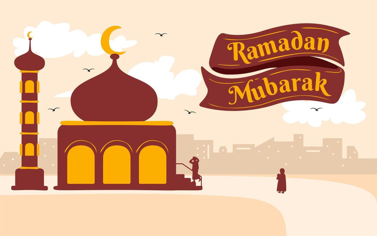Flat Ramadan Mubarak Greeting Cards vector