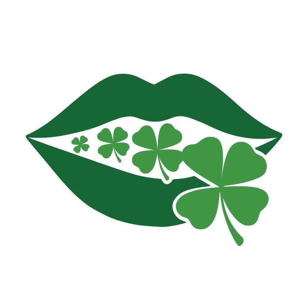 Green Lips with Shamrocks Illustration vector