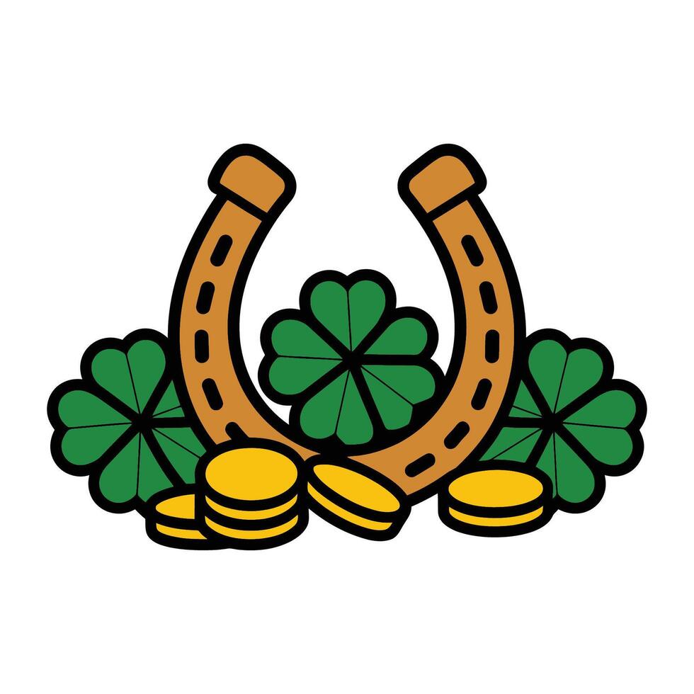 Horseshoe with Clovers and Gold Coins Illustration vector