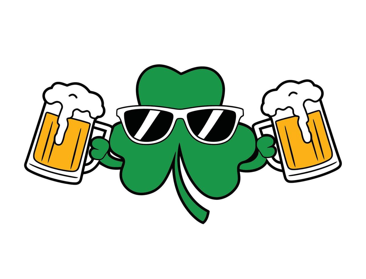 Shamrock with Sunglasses and Beer Mugs Illustration vector