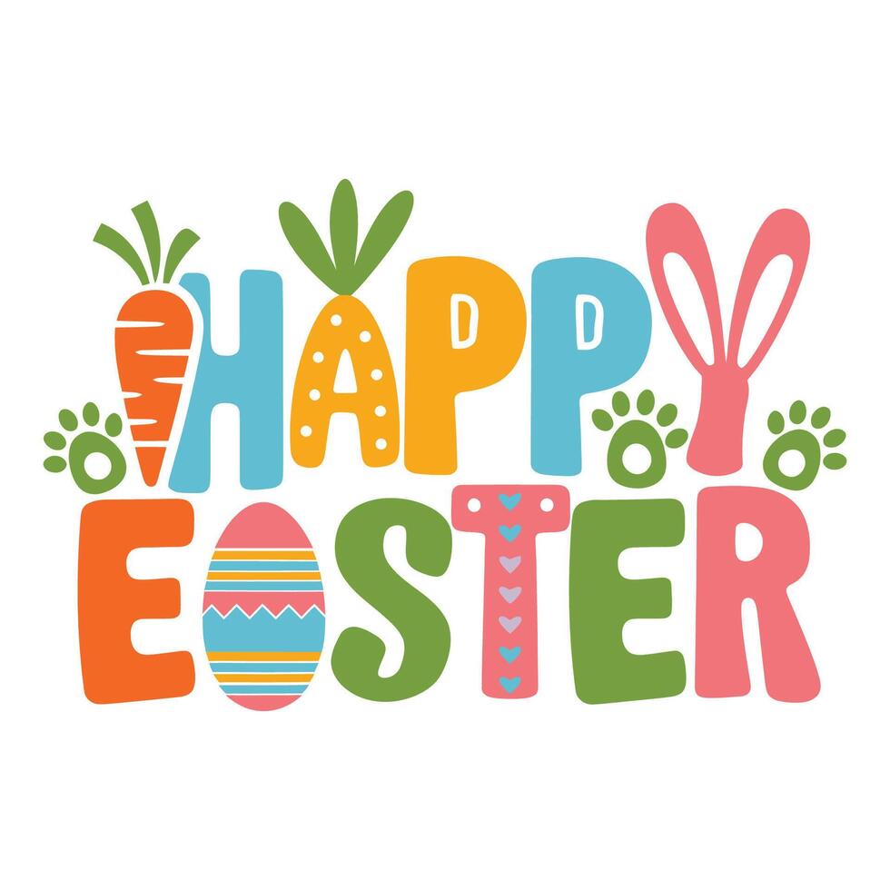 Happy Easter Typography with Bunny Ears and Carrot Illustration vector