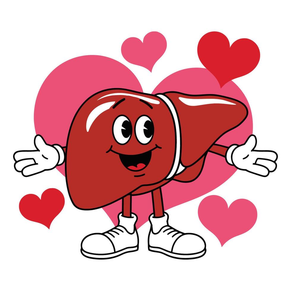 Cartoon Liver Character with Hearts vector