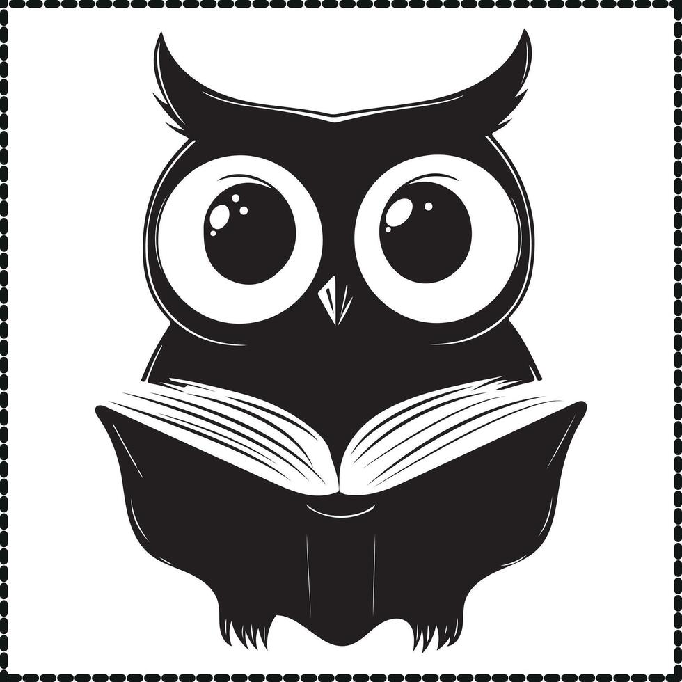Cute Owl Book Reading Silhouette vector