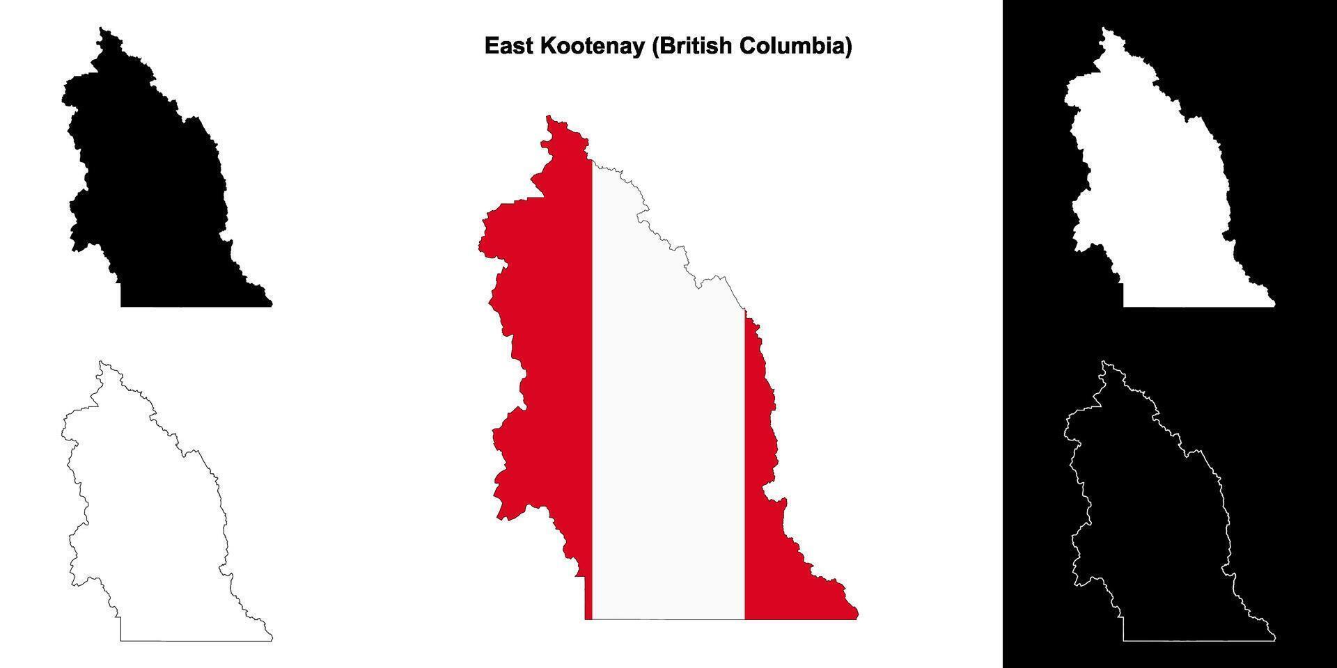 East Kootenay district, British Columbia outline map set vector