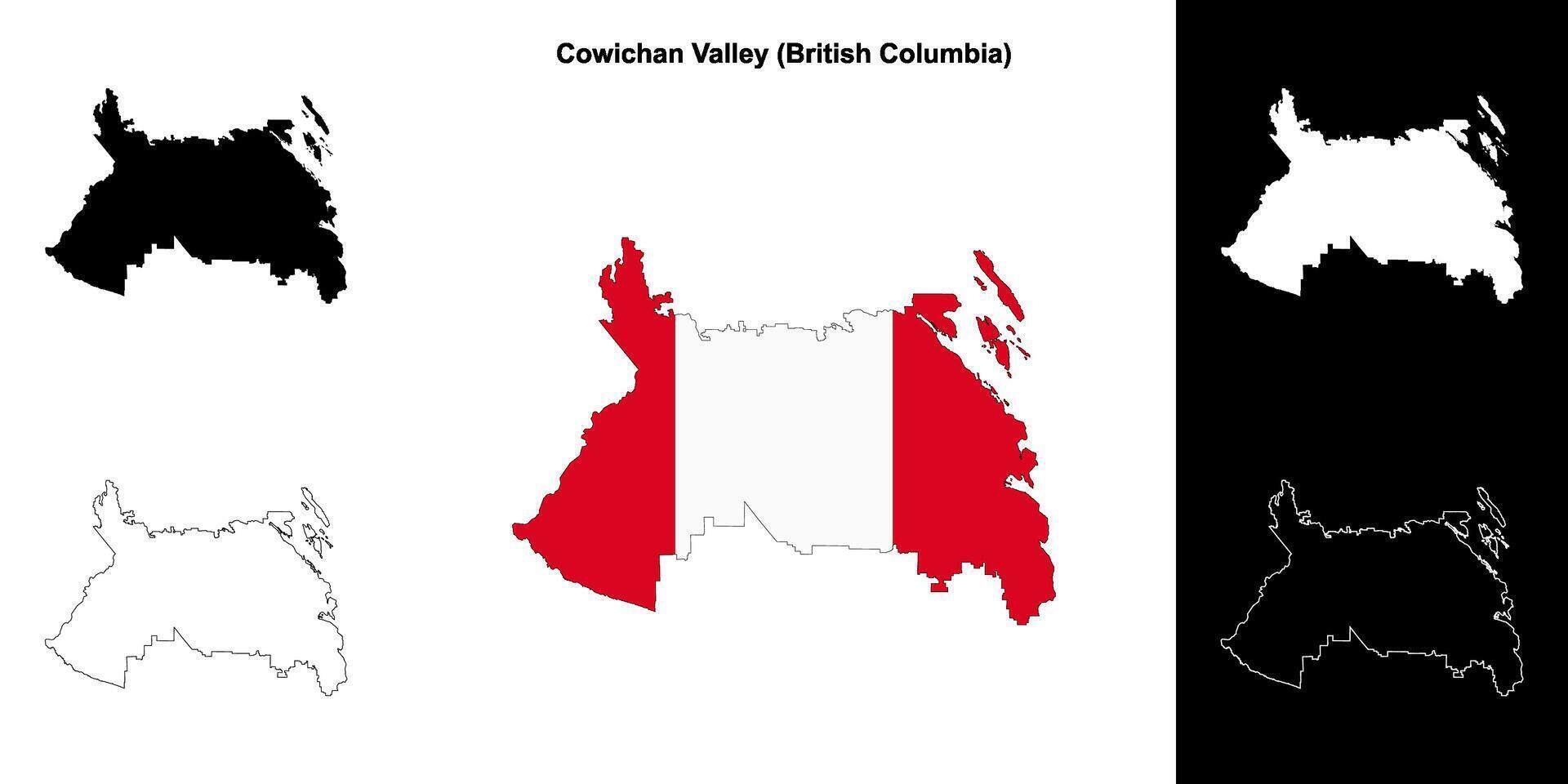 Cowichan Valley district, British Columbia outline map set vector