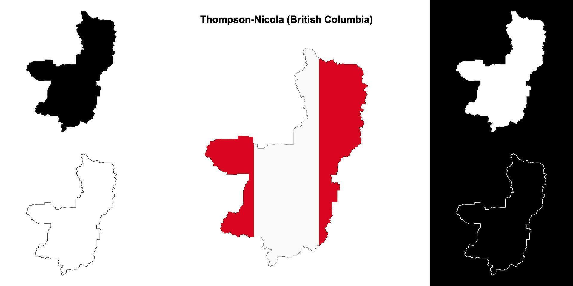 Thompson-Nicola district, British Columbia outline map set vector