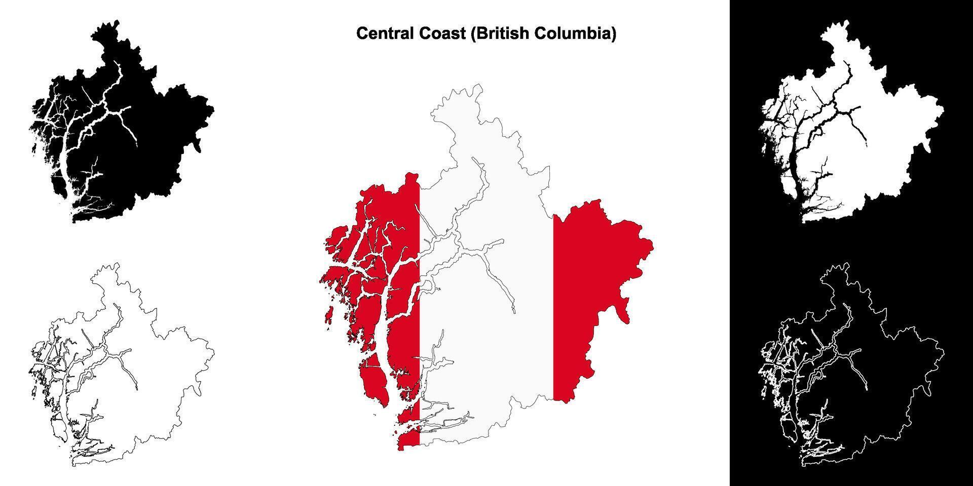 Central Coast district, British Columbia outline map set vector