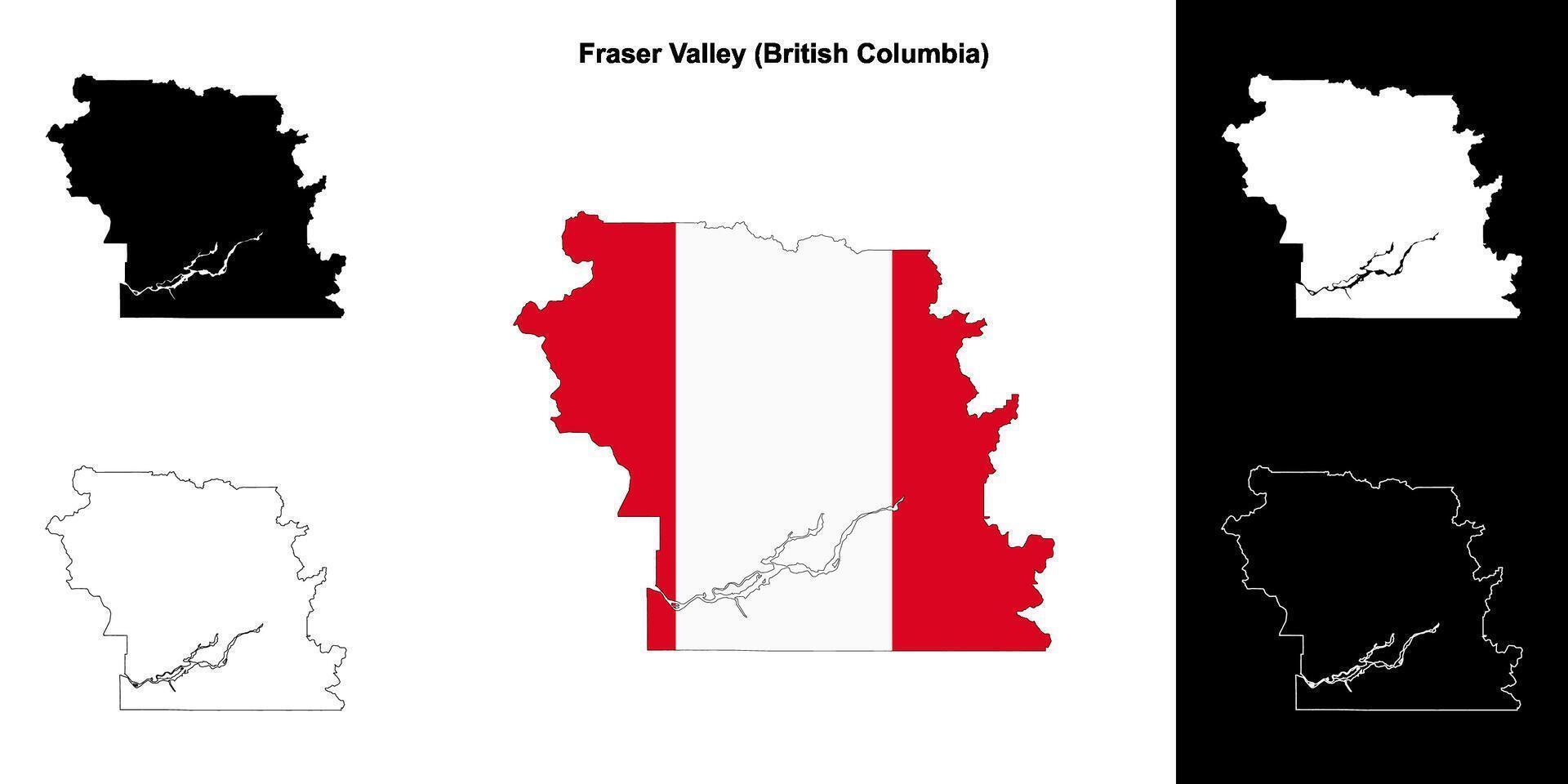 Fraser Valley district, British Columbia outline map set vector