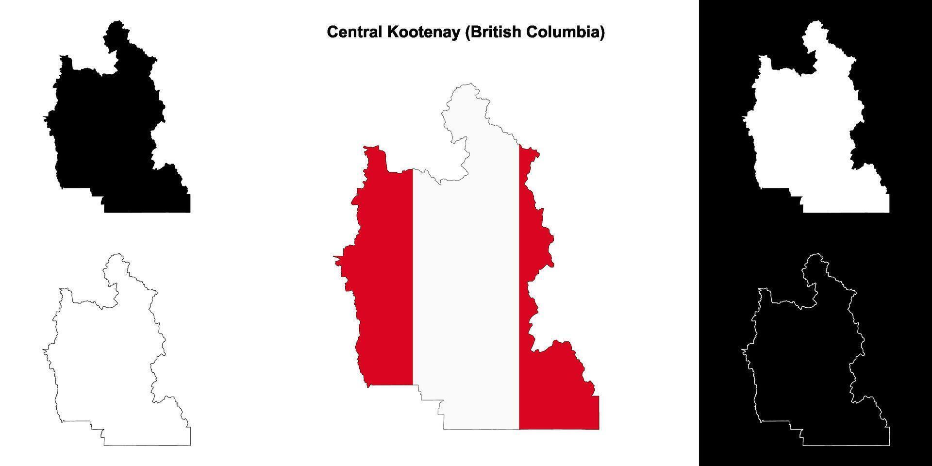 Central Kootenay district, British Columbia outline map set vector
