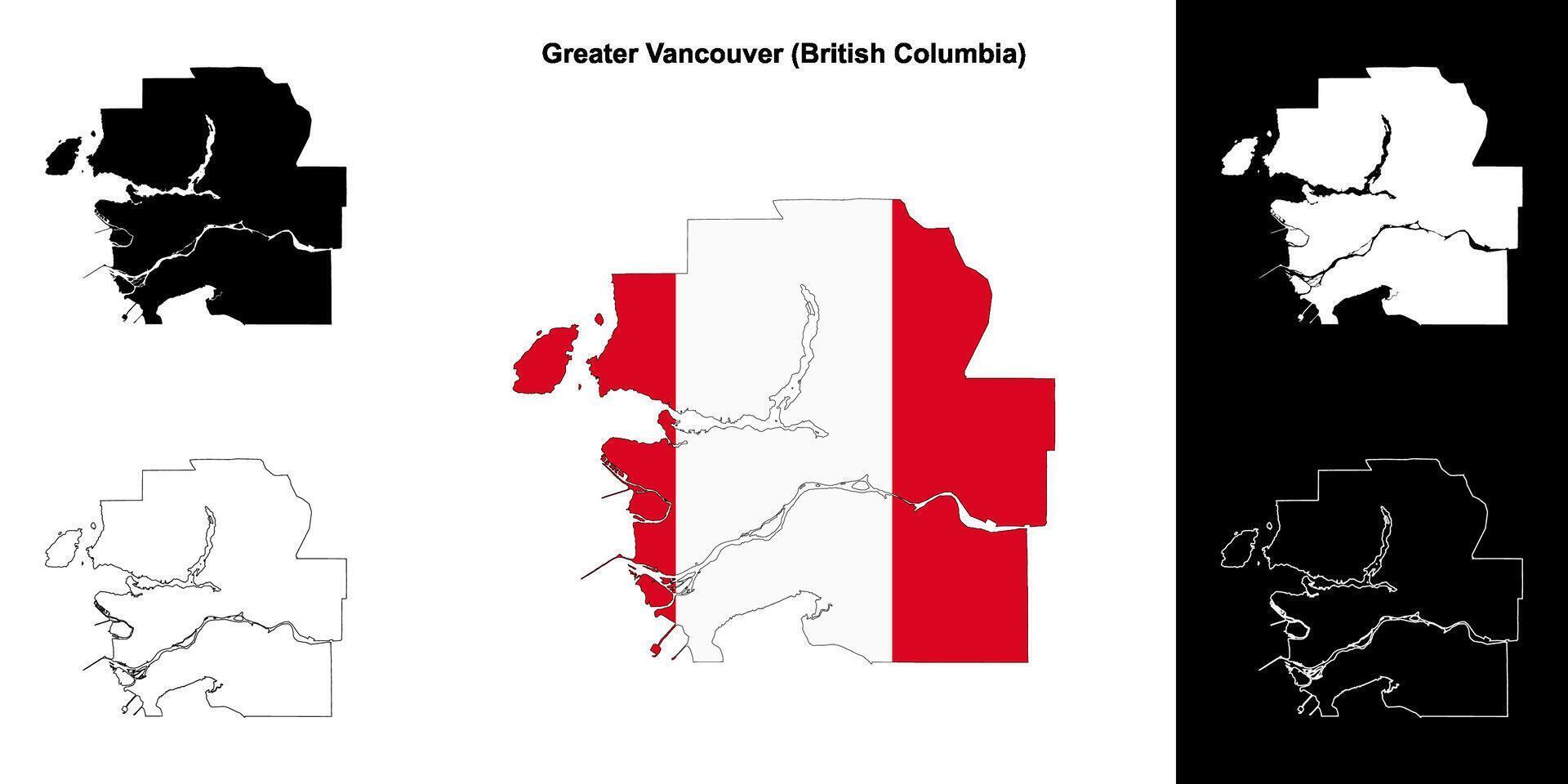 Greater Vancouver district, British Columbia outline map set vector