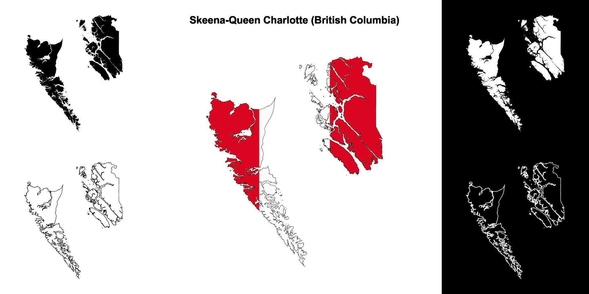 Skeena-Queen Charlotte district, British Columbia outline map set vector