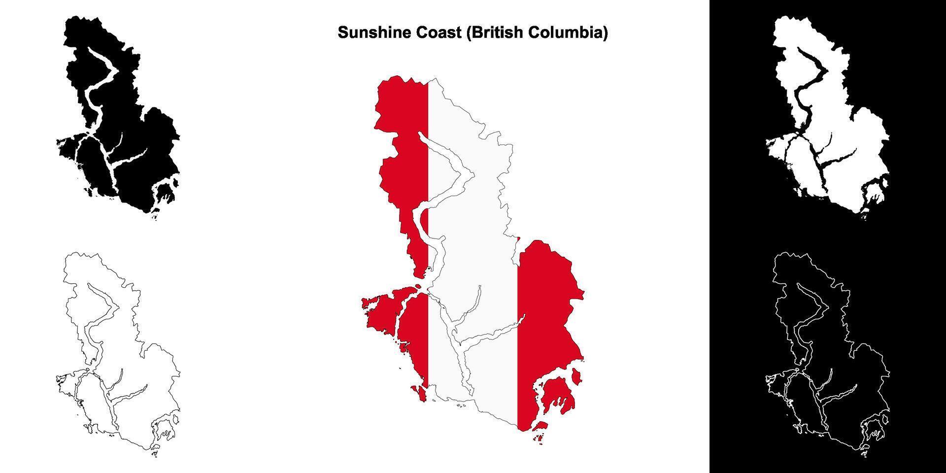 Sunshine Coast district, British Columbia outline map set vector
