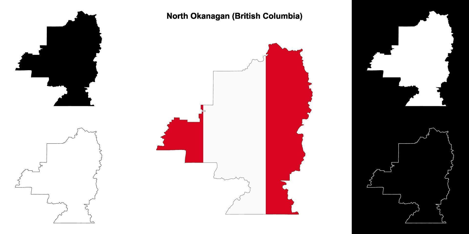 North Okanagan district, British Columbia outline map set vector
