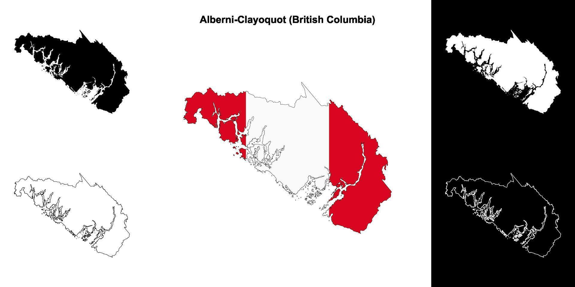 Alberni-Clayoquot district, British Columbia outline map set vector