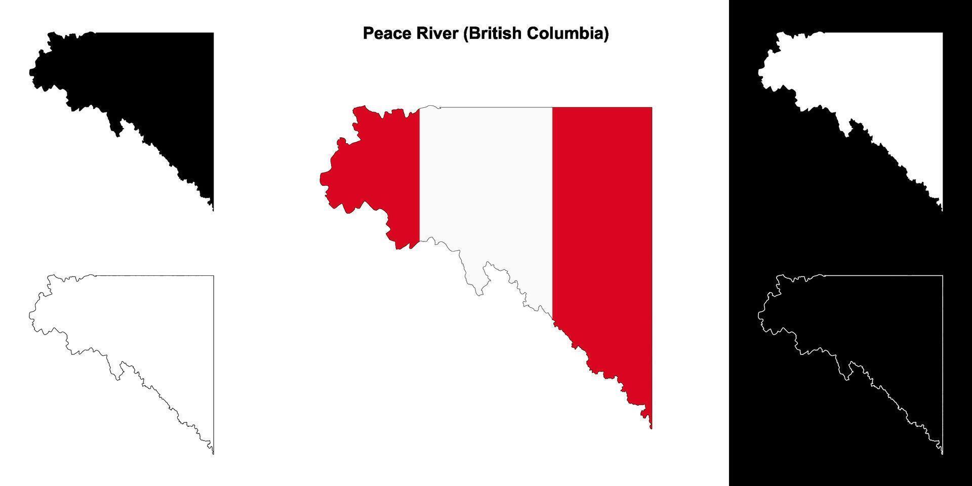 Peace River district, British Columbia outline map set vector
