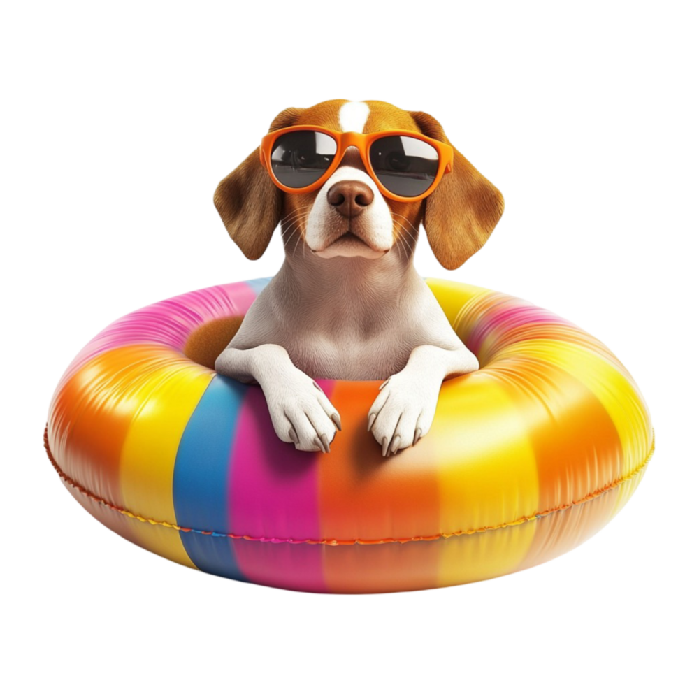 Dog Wearing Sunglasses on an Inflatable Ring png