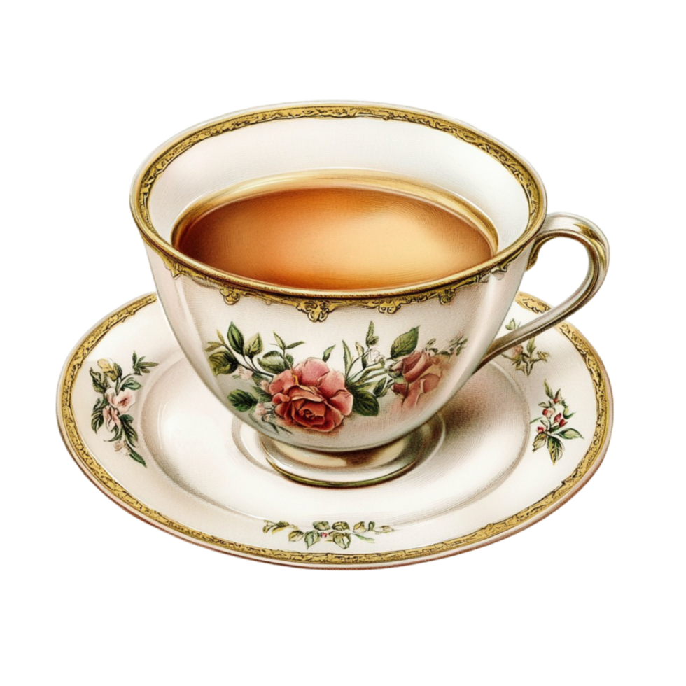 Delicate Cup of Tea with Fresh Roses png