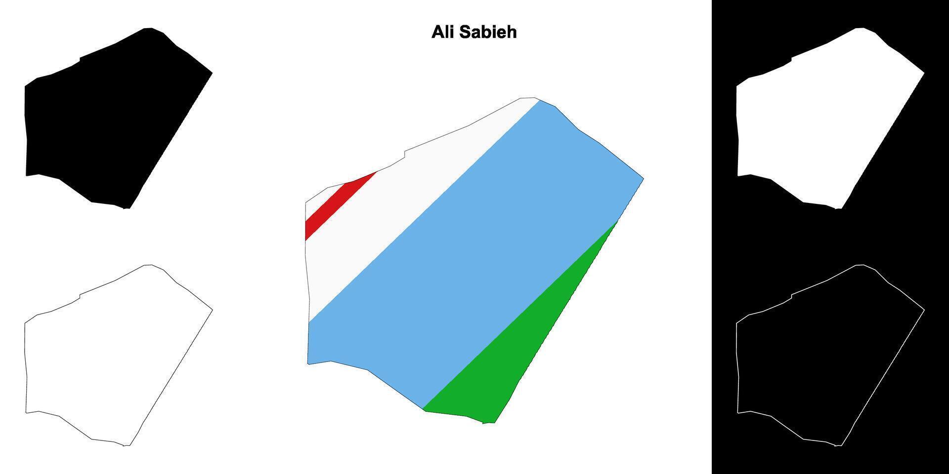 Ali Sabieh region outline map set vector