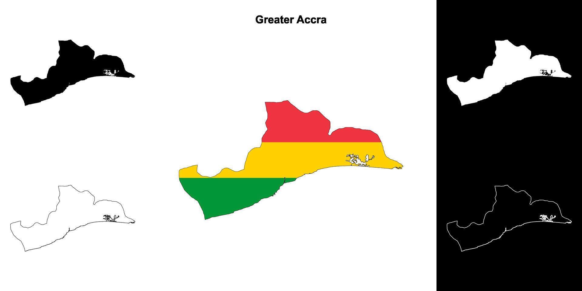 Greater Accra region outline map set vector
