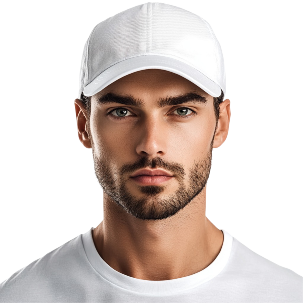 Man in White T-Shirt and Cap png