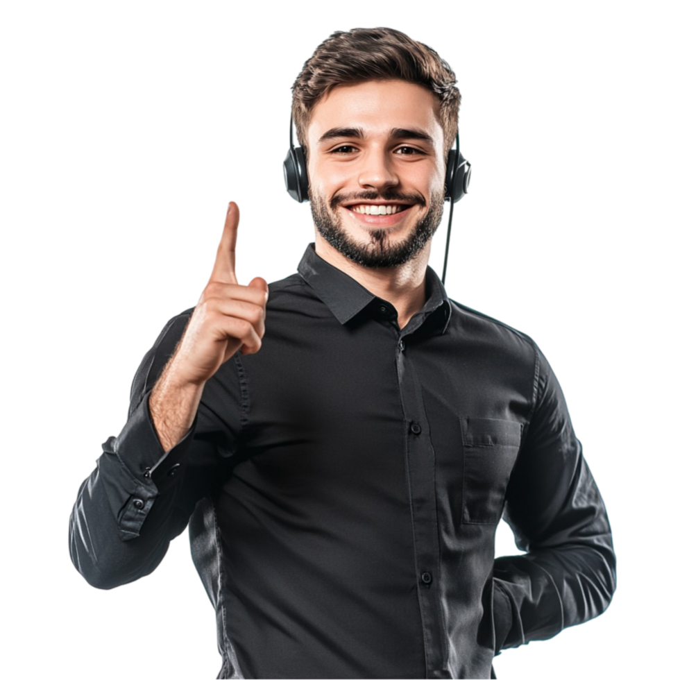 Man in Headset Pointing Up png