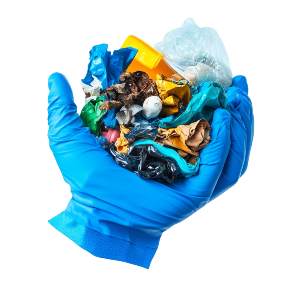 Assorted Waste in Blue Glove png