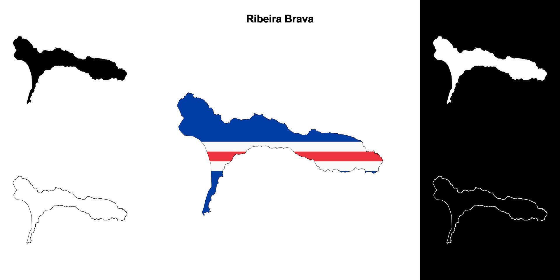Ribeira Brava municipality outline map set vector